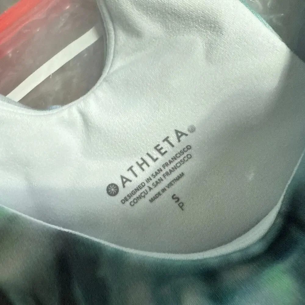 Athleta Conscious Crop Bra Tank Tie Dye Printed Blue Green Size Small